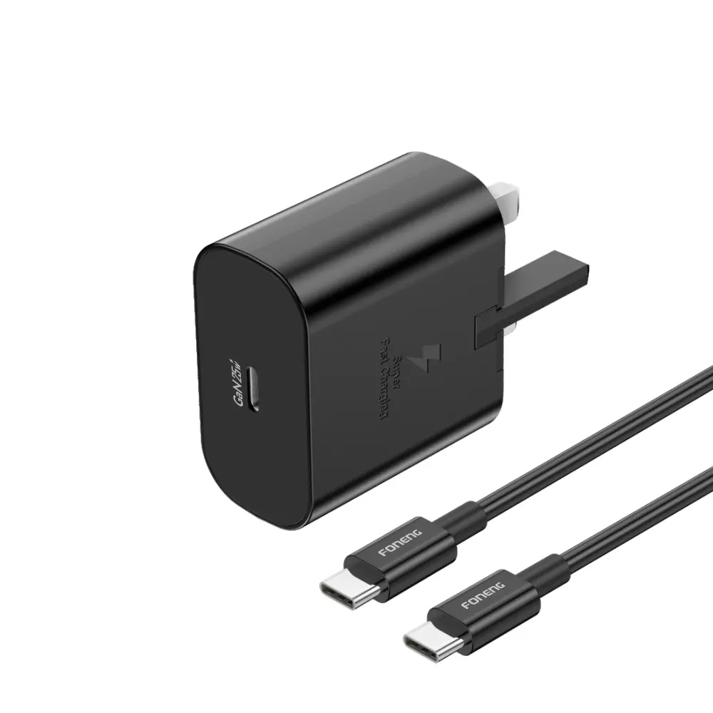 FONENG 25W GaN USB-C Wall Charger With Type-C Cable (UK32) - Black